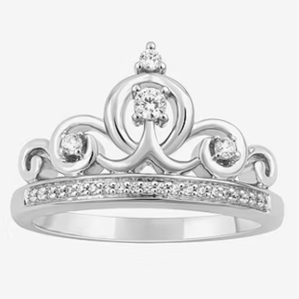 Disney Fine Jewelry 1/7 CT.T.W. Natural Diamond Cinderella Sterling Silver Ring